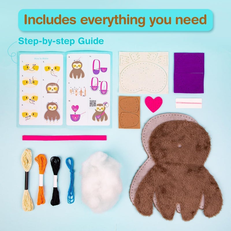 Avenir My First Sewing Kit for Beginner Ages 6+ I Premium Plush Big DIY Animals I Child-Safe Tools for Easy Crafting Fun I Motor Skills & Wiggle Stuff Stitching Creativity I Skill Gift for Boys & Girl - Image 3